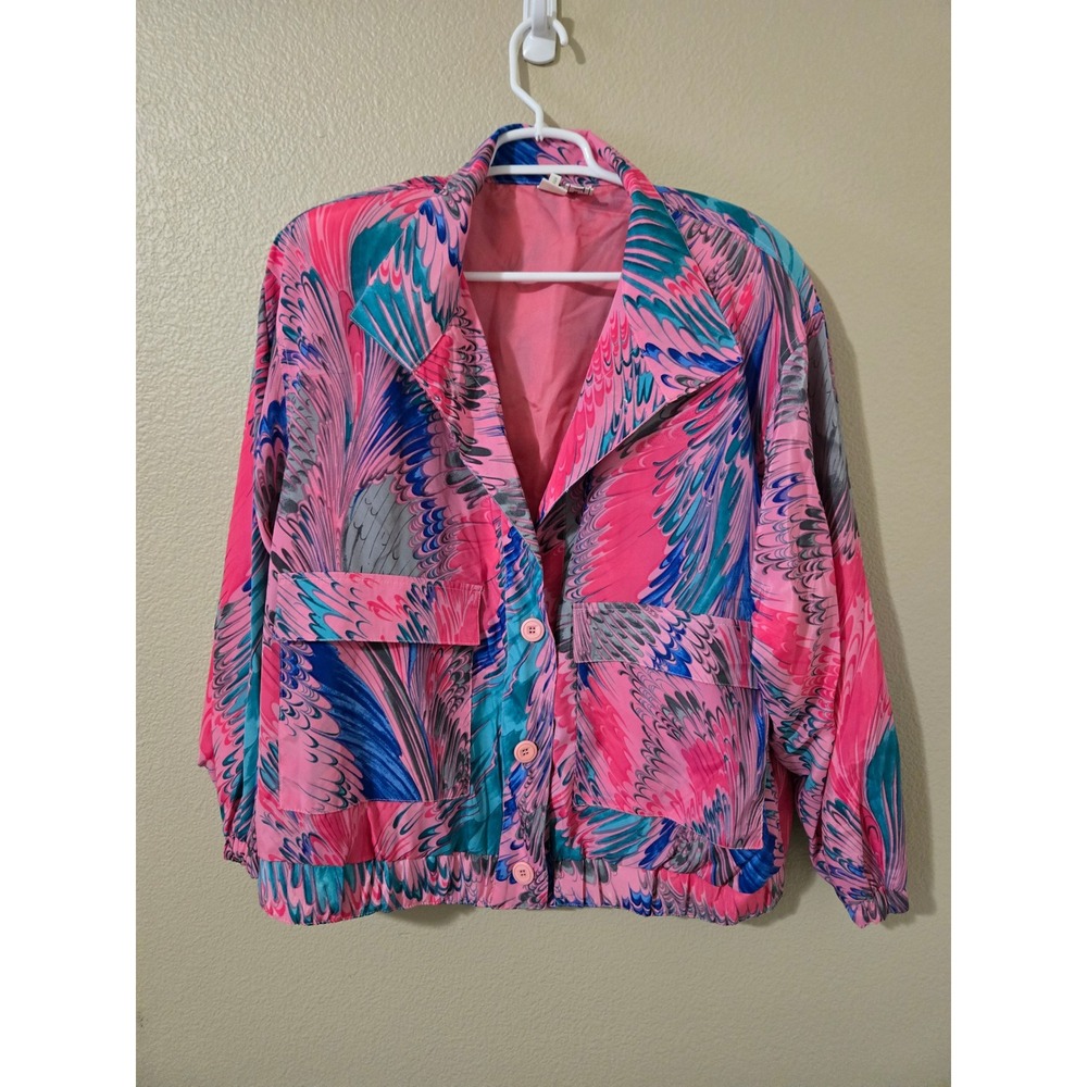 Vintage GDT Too Psychedelic Marble Swirl Windbreaker Jacket XL Retro 80s